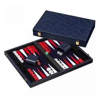 Philos Spiel, Backgammon blau - medium - Kunstleder