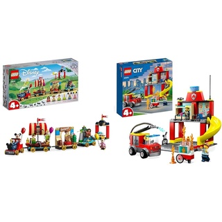 LEGO 43212 Disney: Disney Geburtstagszug Set mit Moana & 60375 City Feuerwehr Feuerwehrstation und Löschauto