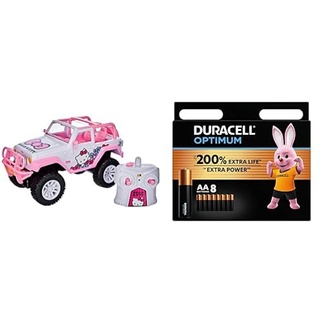 Jada Toys – Hello Kitty RC Jeep Wrangler – ferngesteuertes Auto, mit Stickerbogen, Geländewagen, Puppenauto, für Kinder ab 6 Jahren, weiß/pink + Duracell Optimum Batterien AA, 8 Stück, bis zu 200% zus