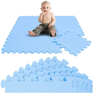 LittleTom Puzzlematte 9 Teile Baby Kinder Puzzlematte ab Null - 30x30cm, Baby Kinder Puzzlematte blau blau