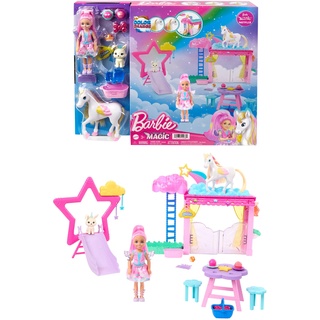 Barbie Ein Verborgener Zauber - Chelsea-Puppe und Baby-Pegasus Spielset mit Stall, Rutsche, Regendusche, Zubehör, für Kinder ab 3 Jahren, HNT67