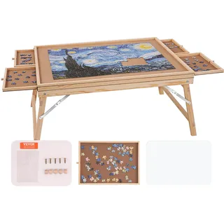 VEVOR Klappbarer Puzzletisch Puzzle Brett 1500 Teile, Puzzle Staffelei Kiefer Tragbarer Puzzletisch, Puzzel Board mit 4 Ausziehbaren Schubladen, Puzzlespaß Spielspaß für Erwachsene & Kinder