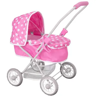 Dolly Tots Cutie Puppenwagen | Kinderwagen Spielzeug mit Entfernbarer Schürze & Anpassbarem Verdeck | Leicht und Zusammenklappbar mit Puppen Wickeltasche | Korb Unter Wagen | Puppenwagen ab 3 Jahre