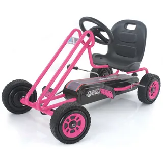 hauck Go-Kart Lightning für Kinder ab 4 Jahren bis 50 kg Köpergröße 90-110 cm, Tretauto mit Handbremse, verstellbarem Sitz, Vor- und Rückwärtsgang, Pedalantrieb (Pink)