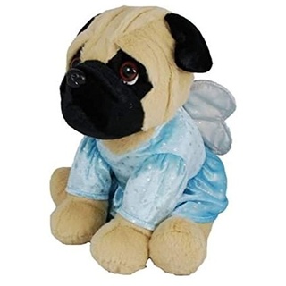 Mops, Supersüß Sitzender Mops, 23 cm,Hund,mit Engelskostüm, blaue Kleid mit silberne Sterne,Tierkostüm, kuscheltier,