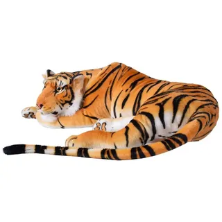 Kuscheltier Deko Tiger Plüschtier Stofftier liegend 80 cm, stabiler Kopf braun|bunt