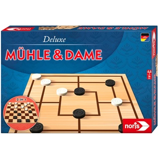 noris 606108012 - Deluxe Mühle und Dame, der beliebte Spieleklassiker mit doppelseitigem Spielplan und Holzfiguren, ab 6 Jahren