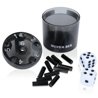 BestSaller 3013 SUPER SIX Würfelspiel ABS Kunststoff, auch für die Reise, 36 Spielstäbchen & 2 Würfel, schwarz