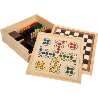 Small Foot Spielesammlung 7 Klassiker aus Holz, Gesellschaftsspiele für die ganze Familie, für Kinder ab 6 Jahren, 12322