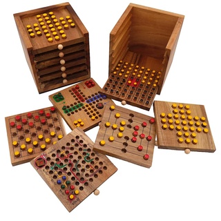 ROMBOL Tolle Spielesammlung, 6 Verschiedene Spiele aus Holz in Einer praktischen Holzbox