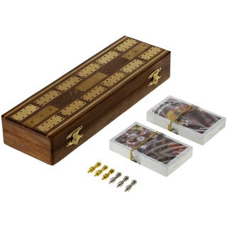 Ajuny Cribbage Brettspielset aus Holz, Inklusive 6 Metallstiften und 2 Kartenspielen mit Aufbewahrung Bereich Traditionelles Tischspiel Spaß für Unterwegs Familienabend Spielgeschenk, 10 Zoll