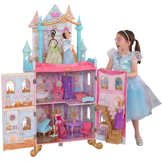 KidKraft Disney Prinzessinnen Dance & Dream Schloss Puppenhaus aus Holz, Spielset mit Musik und beweglicher Tanzfläche für 30 cm Puppen, Spielzeug für Kinder ab 3 Jahre, 10276
