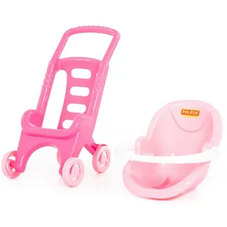 Polesie 2in1 Puppenwagen Set Pink Line Sportwagen Buggy mit Babyschale +12M