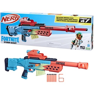 Nerf Fortnite Storm Scout Blaster, Nerf Fernrohr, 6-Dart Clip-Magazin, 6 Nerf Elite Darts, Bolzen-Action