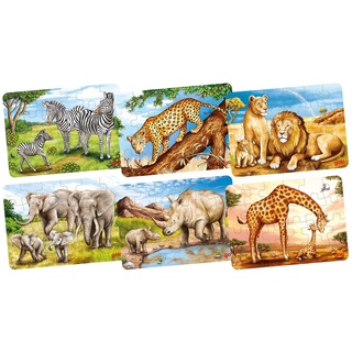 GOKI 57419 Minipuzzle afrikanische Tiere Animals Holzpuzzles, bunt