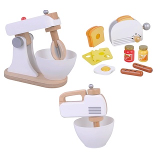 Mega Küchengeräte Set aus Holz für Spielküche Toaster, Küchenmaschine, Mixer