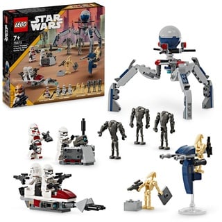 LEGO Star Wars Clone Trooper & Battle Droid Battle Pack, Spielzeug für Kinder mit baubarem Speeder Bike, Tri-Droiden-Figuren und Verteidigungspost... - Bunt