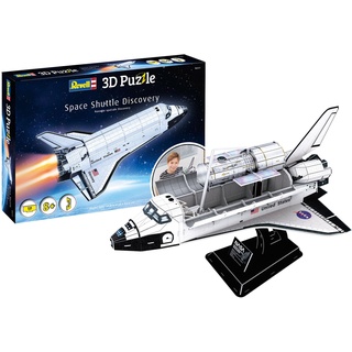 Revell 3D Puzzle I Space Shuttle Discovery I Für Raumfahrt-Enthusiasten I 126 Teile für Kinder, Erwachsene, Jungen und Mädchen ab 8+ Jahren I inkl. Ständer I Bauspaß und Geschenkidee I 49 cm Lang