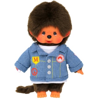 Bandai - Monchhichi - Plüschtier Monchhichi Jeansjacke - Ikonisches Affenkuscheltier der 80er Jahre, Superweiches Kuscheltier 20 cm für Kinder - Spielzeug für Kinder ab 2 Jahren - SE23396