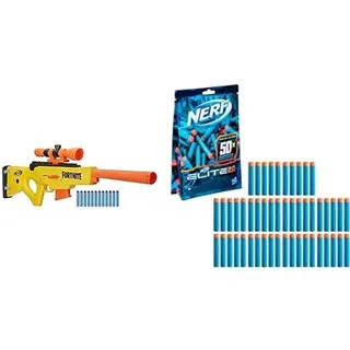 Hasbro E7522EU4 Nerf Fortnite BASR-L Blaster mit Bolzen-Action, Clip-Magazin – enthält abnehmbares Fernrohr, 12 Nerf Elite Darts & Elite 2.0 50er Dart Nachfüllpackung – 50 Nerf Elite 2.0 Darts