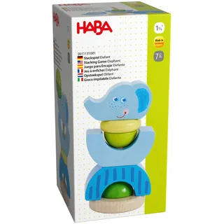 HABA Steckspiel Elefant - Motorikspielzeug zum Stapeln in Tierform - Baby- und Kleinkindspielzeug aus Holz - Made in Germany - Ab 18 Monaten - 2011131001