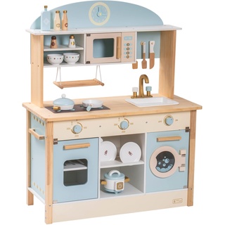 ROBUD Spielküchen aus Holz für Kinder & Kleinkinder, Puppenküche Zubehör mit Mikrowellenofen, Waschmaschine, Reiskocher, Geschirr| Geschenke ab 3 Jahren