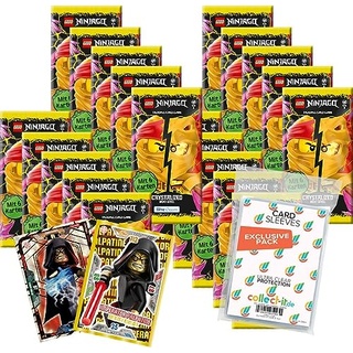 Bundle mit Lego Ninjago Serie 8 Next Level Trading Cards - 20 Booster + 2 Limitierte Star Wars Karten + Exklusive Collect-it Hüllen
