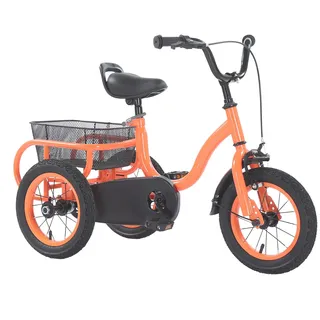 12 Zoll Dreirad für Kinder ab 2-5 Jahre, 3 Räder Kinderfahrrad mit Korb, Bremsen für Jungen Mädchen, Leichtes Lauflernrad, Höhenverstellbar (Orange)