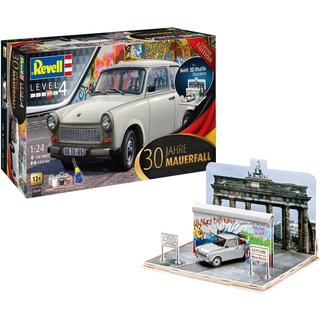 Revell REV-07619 Geschenkset 30 Jahre Mauerfall, Jubiläumsset, Auto-Modellbausatz und 3D-Puzzle Diorama mit der Berliner Mauer 1:24 Other License Toys, 22x26,5x31,5 cm