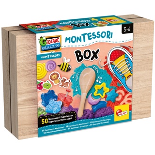 Lisciani - Montessori - Holzbox - Lernspiele - 50 Aktivitäten - Labor - Sensorische Erfahrungen - Spezielle Holzkiste - Materialien - Für Kinder von 3 bis 6 Jahren