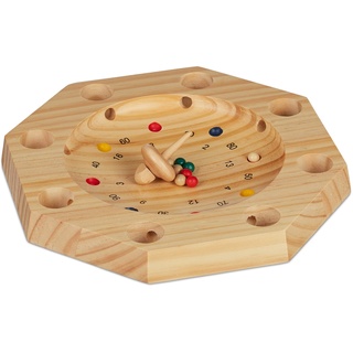 Relaxdays Tiroler Roulette, Holz, achteckig, 16 Löcher, Kinder & Erwachsene, kopfrechnen, Holzspiel, HxD: 3x28 cm, natur