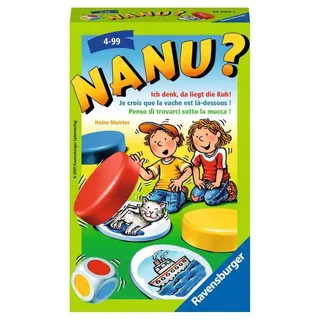 Ravensburger 23063 - Nanu? Mitbringspiel für 2-4 Spieler, Merkspiel ab 4 Jahren, kompaktes Format, Reisespiel, Würfelspiel, Meerkleurig