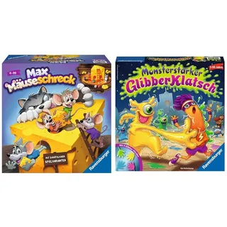 Ravensburger Kinderspiele 24562 - Max Mäuseschreck - Würfel-Laufspiel für 2 bis 4 Spieler ab 4 Jahren & Kinderspiel 21353 - Monsterstarker Glibber-Klatsch - ab 5 Jahren