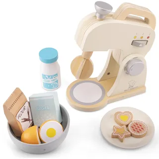 Mixer mit Zubehör aus Holz Creme Kinderküchen-Zubehör Kinderspielzeug