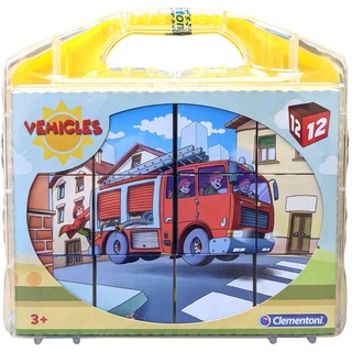 Clementoni® Puzzle Vehicles Würfelpuzzle im Koffer (12 Teile) Fahrzeuge, 12 Puzzleteile