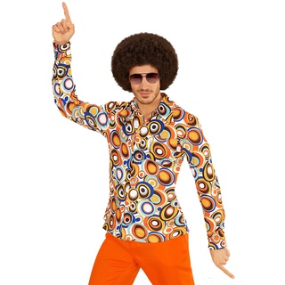 70er Jahre Retro Hemd mit und ohne Muster Disco Herren Kostüm Siebziger Schlager, Größe:XXL, Farbe:Bubbles