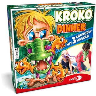 Noris 606011756 - Kroko Dinner - Das Party- und Geschicklichkeitsspiel mit 3 Krokodil Masken mit verstellbarem Gummiband, ab 4 Jahren