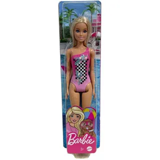 Barbie Anziehpuppe Barbie Beach Puppe Strandpuppe Modepuppe (Spielpuppe, mit rosa-pinkem Badeanzug), bewegliche Arme und Beine