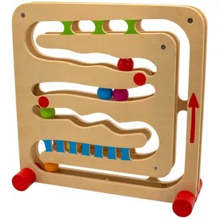 goki 53819 - Kugelbahn mit Fingerfahrstuhl, Innovatives Holzspielzeug mit motorischem Lerneffekt, 6 Kugeln, 30x30x10cm, natur, ab 2 Jahre