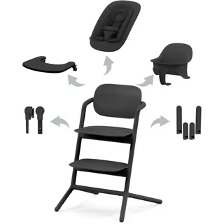 CYBEX Gold LEMO Hochstuhl 4in1-Set, Mitwachsend, 0 - 99 Jahre, Ab Geburt, Inkl. Bouncer Nest, Baby-Set, Snack Tray, Neugeboreneneinlage und Adapter-Set, Buchenholz/Aluminium/Kunststoff, Stunning Black