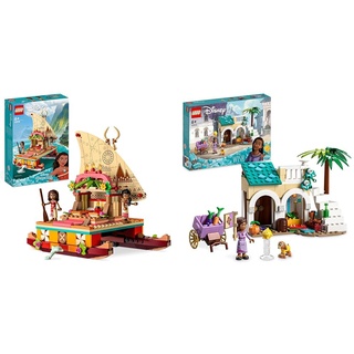 LEGO 43210 Disney Princess Vaianas Katamaran Spielzeug Boot & 43223 Disney Wish Asha in der Stadt Rosas, Wish-Film-Set mit Marktplatz