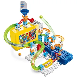 VTech - Marble Rush, Kugelbahn Build & Store Box Set M400, Bauspiel und Aufbewahrungsbox, 65 Stück, 5 Kugeln, Geschenk für Kinder ab 4 Jahren – Inhalt in Französisch