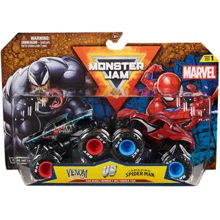 Monster Jam - Zweier-Pack Original Monster Trucks im Marvel Superhelden-Design, Venom vs. Spider-Man, Maßstab 1:64, ab 3 Jahren