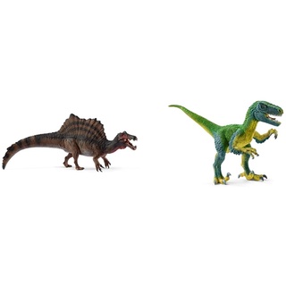 SCHLEICH 15009 Spinosaurus,Multicoloured,40 x 9.50 x 11.10 cm & 14585 Velociraptor, Multicolor, 18 x 6.3 x 10.3 cm