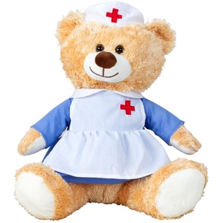 Teddybär Krankenschwester 33 cm Hellbraun Genesung Krankenhaus Gute Besserung Kuschelbär Kuscheltier Bär Teddy