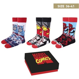Metamorph Kostüm Marvel – Avengers Socken 3er-Pack, Drei Paar Socken mit Avengers-Superhelden im Geschenkkarton rot