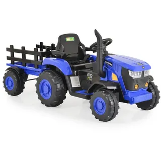 Moni Kinder Elektrotraktor Rancher mit Anhänger, Hupe, Licht, MP3, Fernbedienung blau