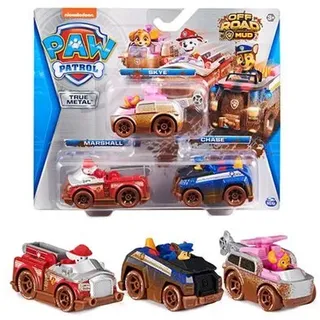 SPIN MASTER 33570 Paw Patrol True Metal 3er-Pack mit 3 Metall-Spielzeugautos von Skye, Chase und Marshall, Maßstab 1:55, Design mit Offroad-Schlamm-Dekor