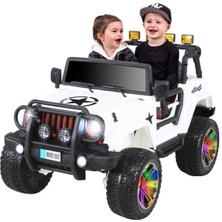 Kinder-Elektroauto Wrangler, 4x4 Jeep, 2-Sitzer, Fernbedienung, EVA-Reifen, Federung, 140 Watt (Weiß)