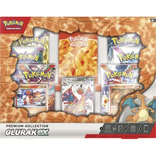 Pokémon EX Premium Collection Box - Glurak-ex Promokarte, Glumanda, Glutexo, Boosterpacks, Kartenhalter, Code-Karte - Sammelkartenspiel-Live.